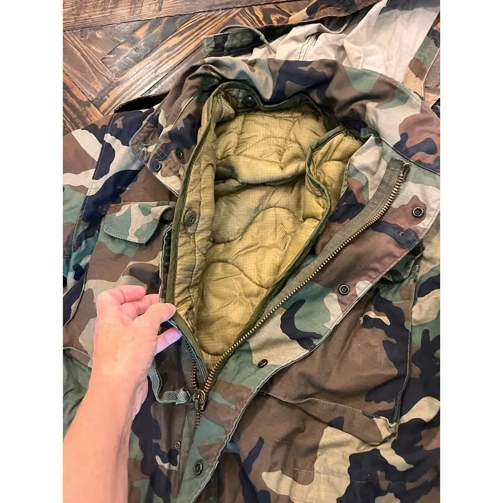 US Military Camo Hooded Jacket Men Medium Hunting Utility Tactical Work Outdoor